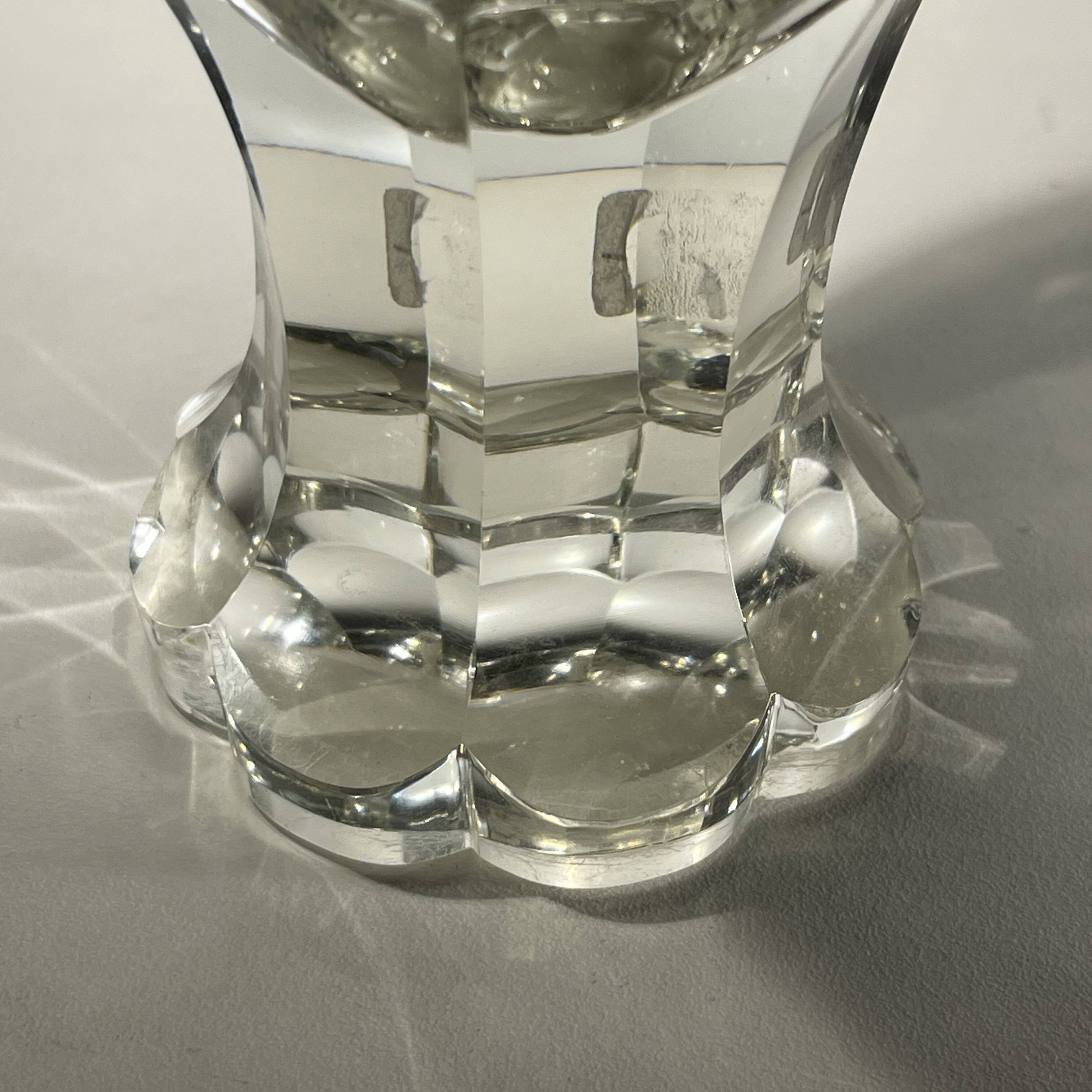 Pair of stemmed glasses in thick crystal, Bohemian, circa 1900