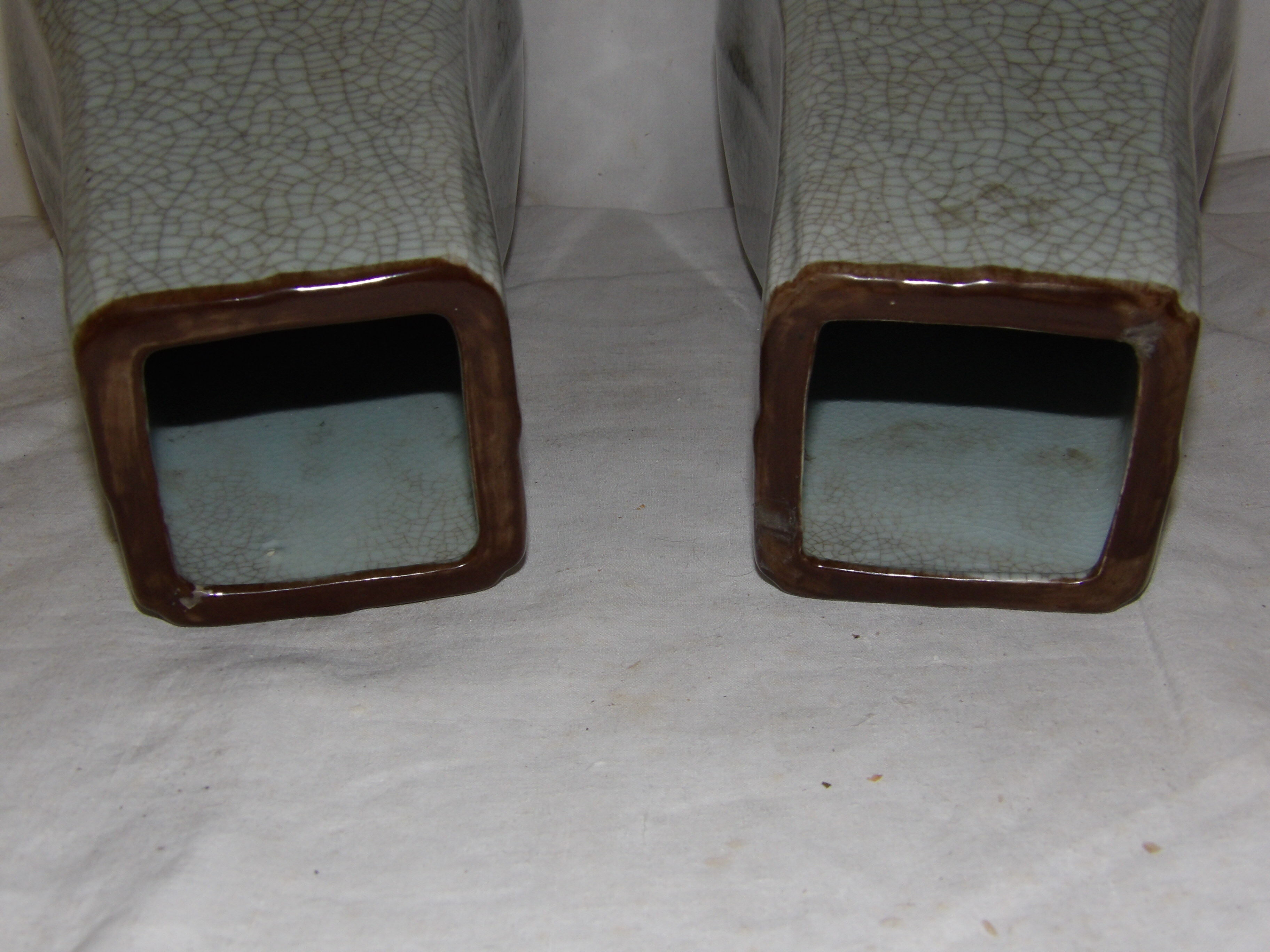 pair of large vases porcelain green celadon cracked XIX - XX th