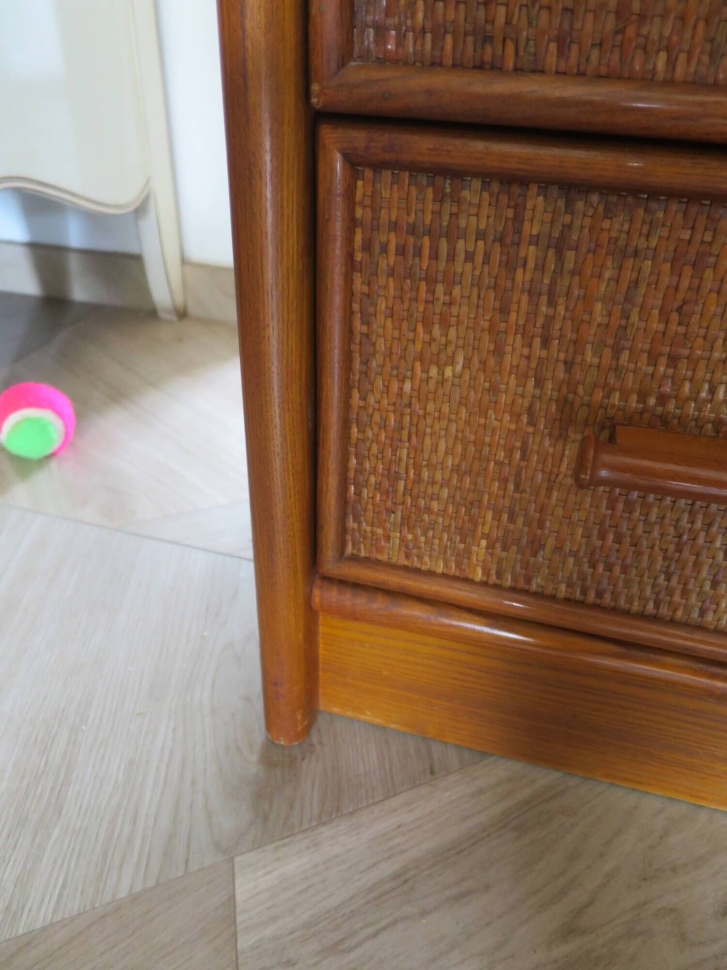 Vintage cane rattan desk with a large top and 5 drawers - 1960s/70s.