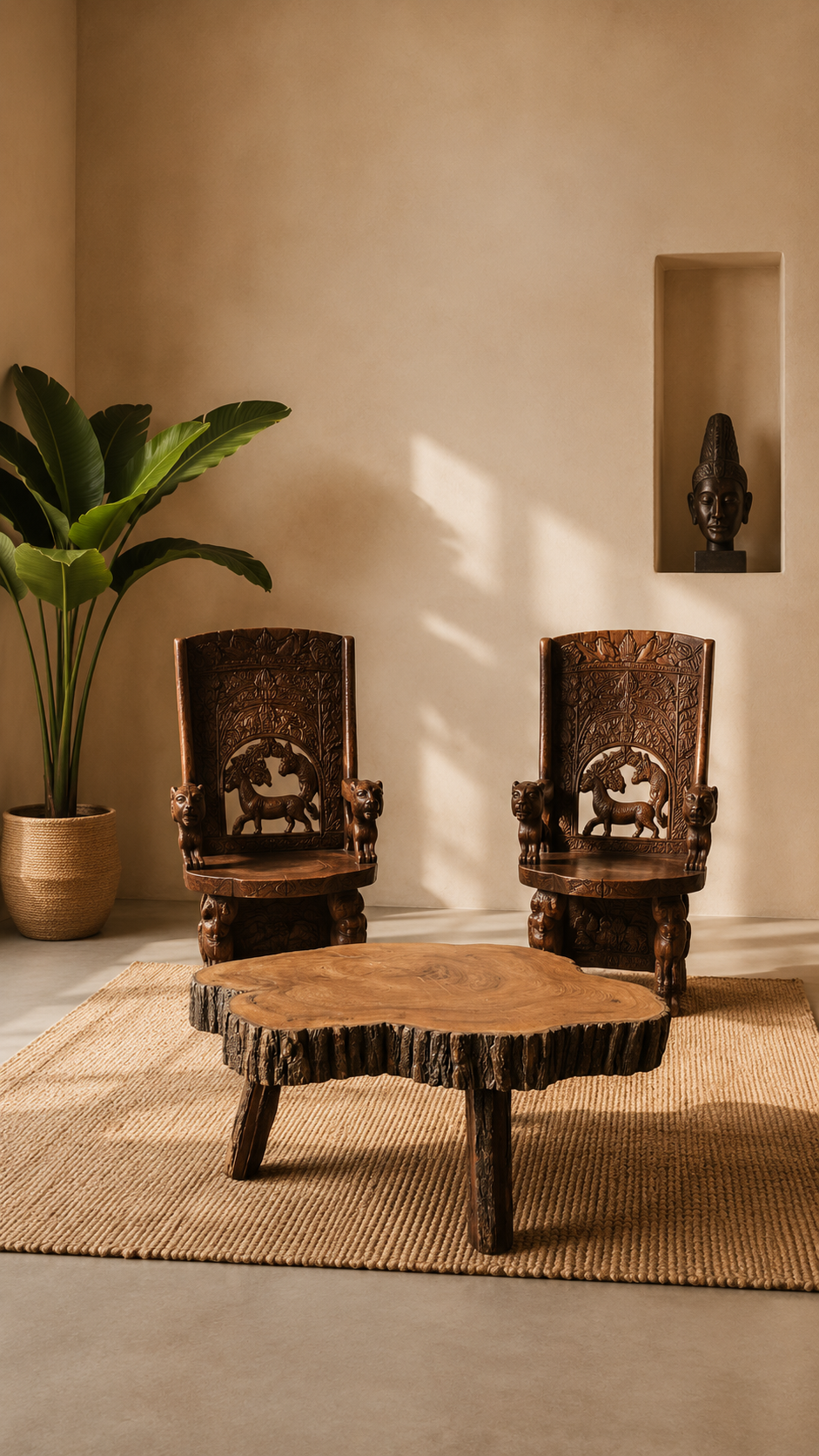 Pair of carved African armchairs