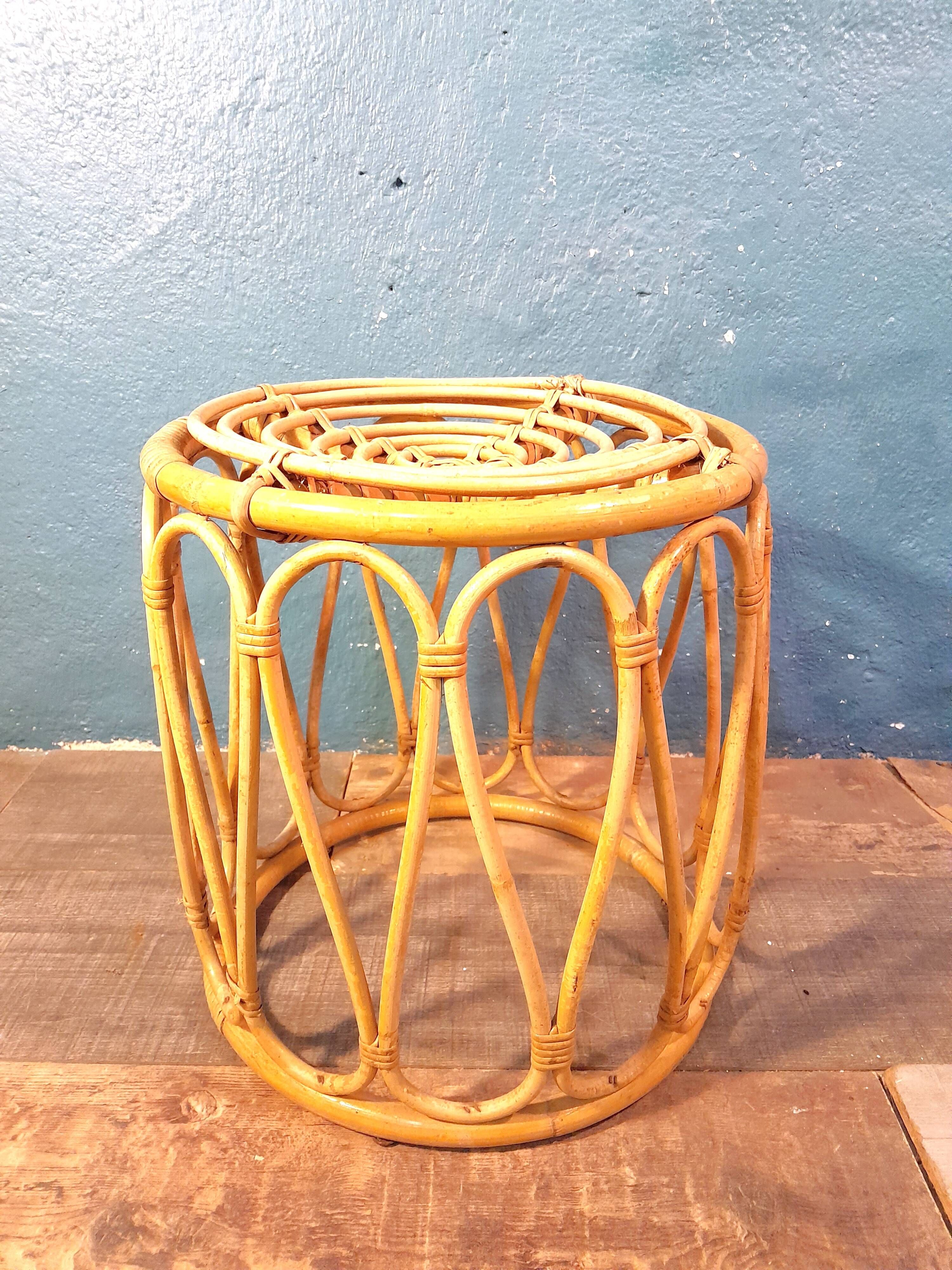 Tabouret bambou & rotin 1960s