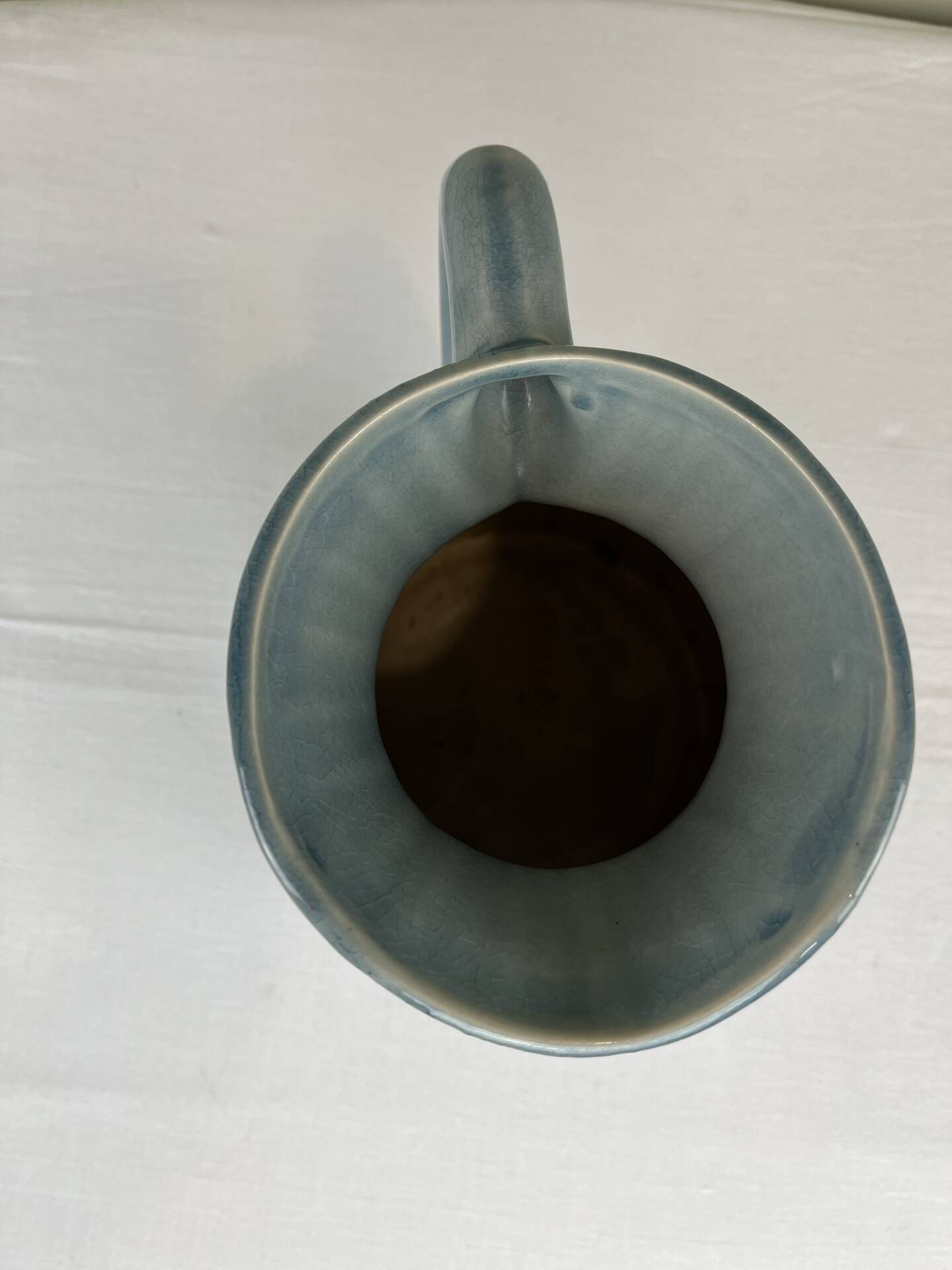 Large vintage pitcher in crackled celadon ceramic, beaded decoration.