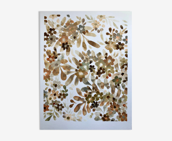 Peinture originale sur papier d’art fleurs vintage par Céline Caux
