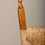 Spanish brutalist rustic Dining Chairs in Oak and Rush