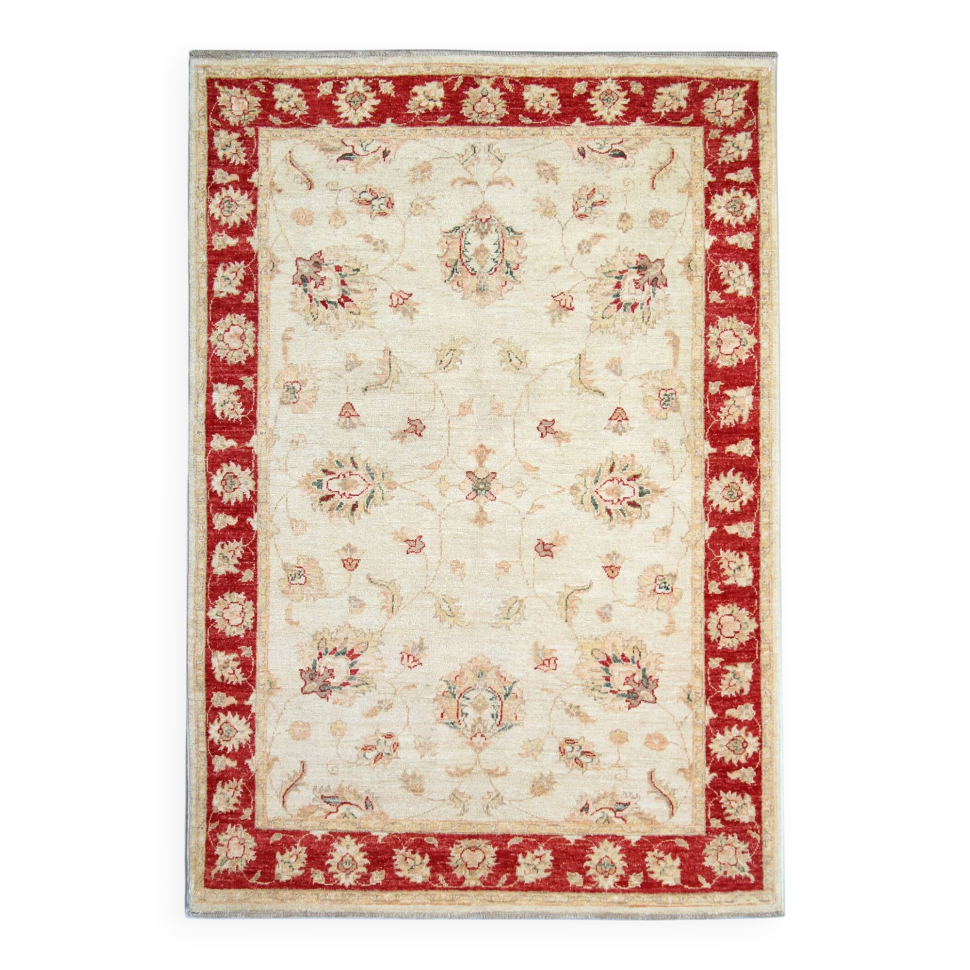 Traditional Living Room Rug, Cream Red Floral Oriental Carpet 119x175cm
