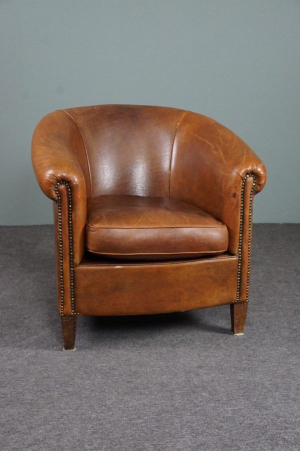 Fauteuil club en cuir de mouton robuste