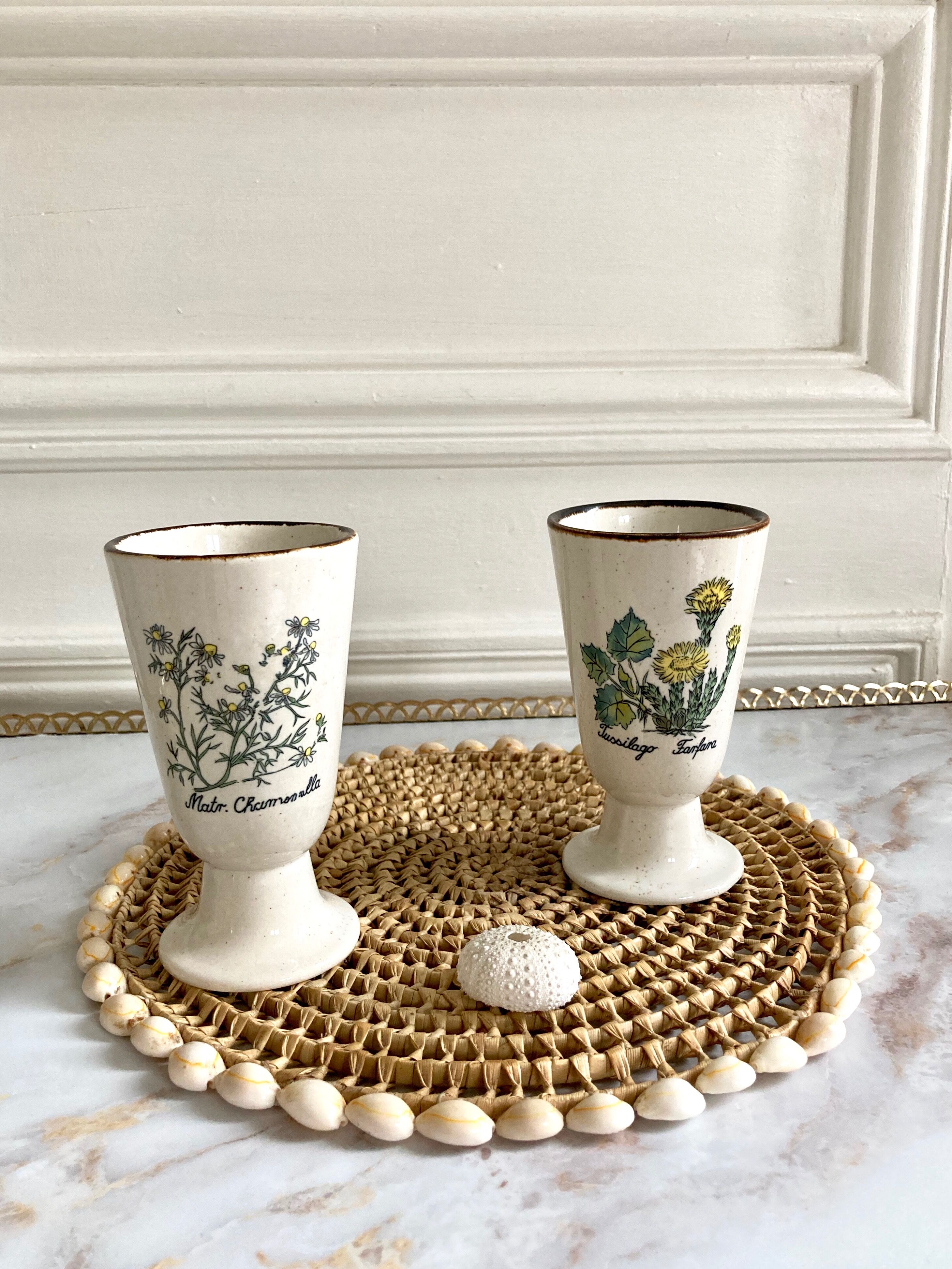Paire de mazagrans tasses herbier