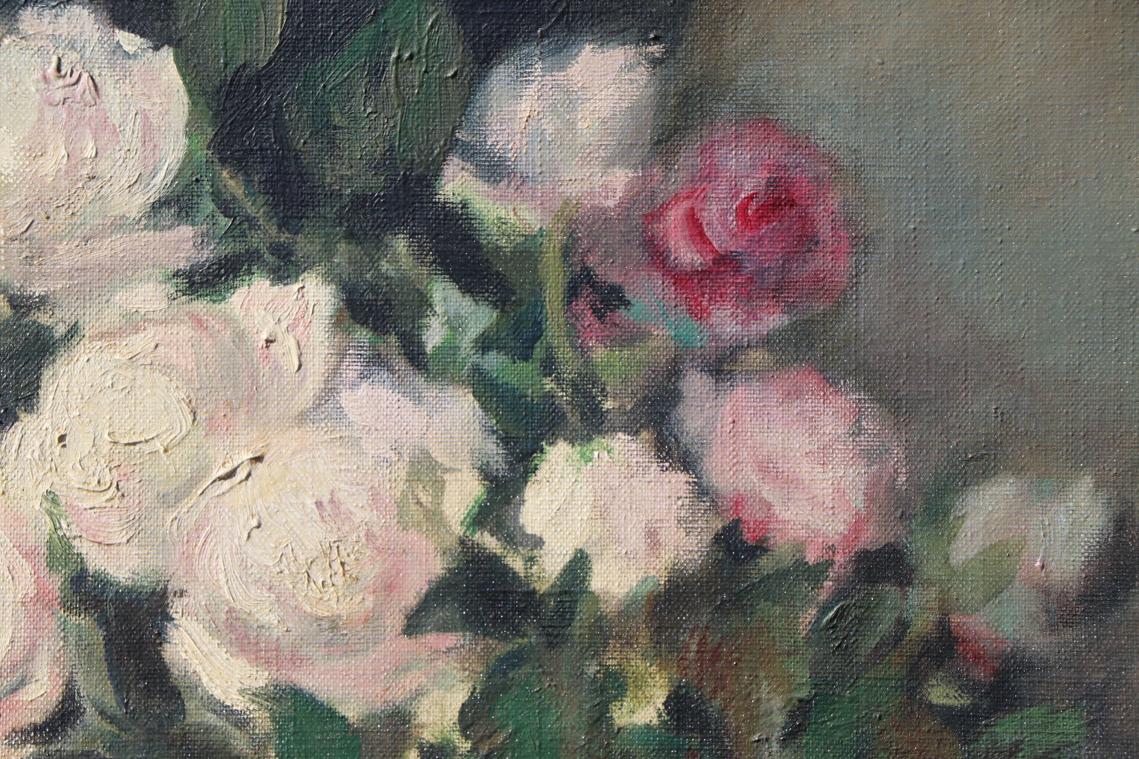 Huile sur toile bouquet de roses nature morte