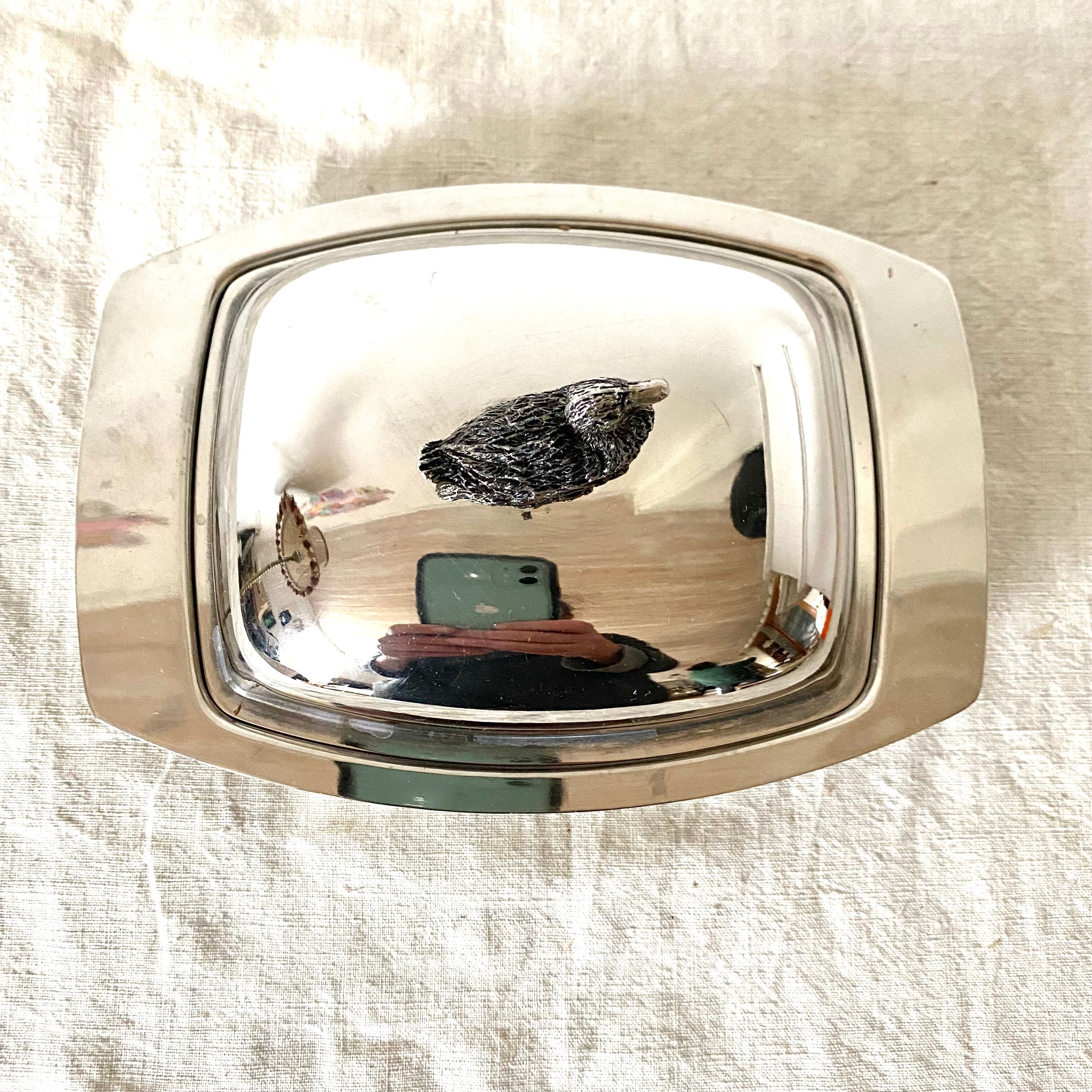 Silver metal butter dish