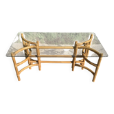 1970s rattan and glass coffee table