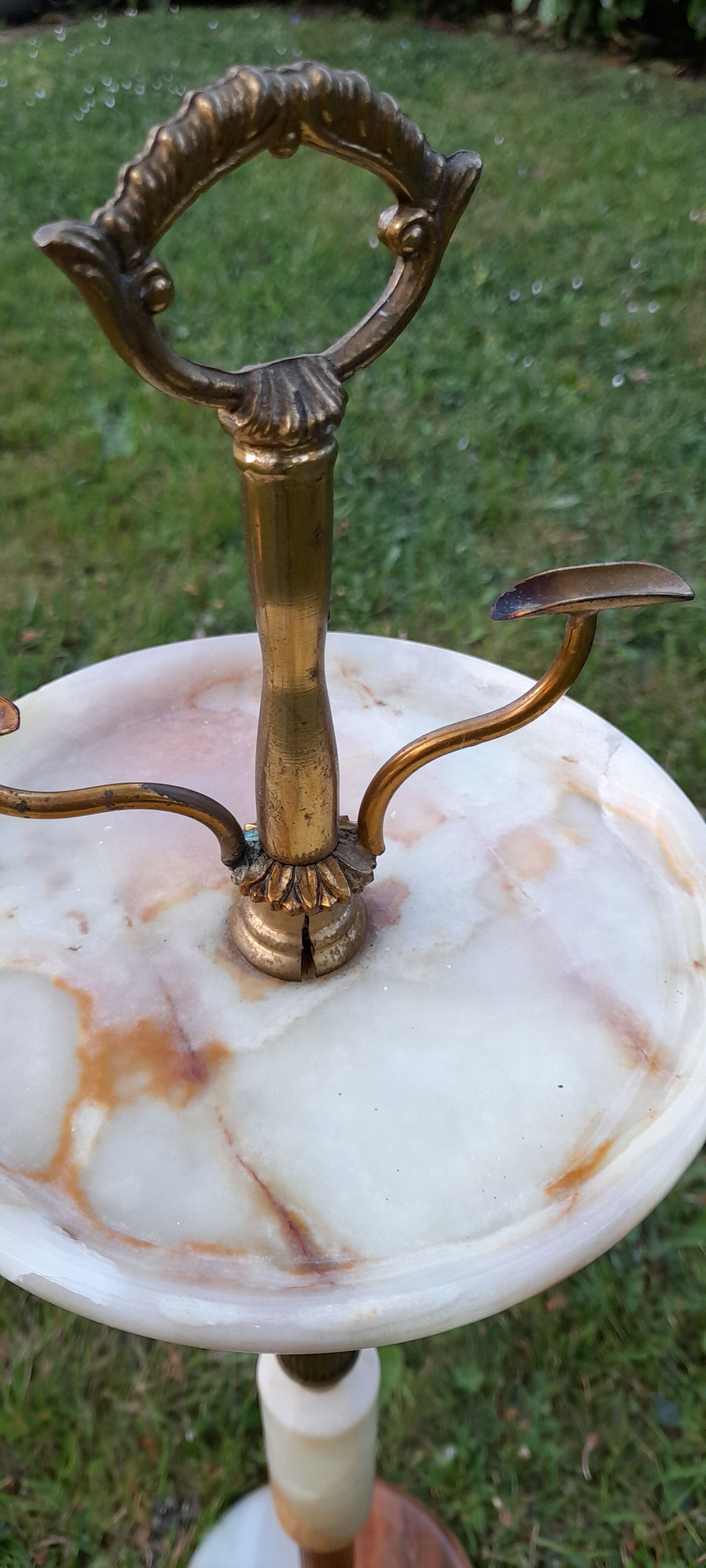 Standing ashtray and laying cigarettes, brass and marble, early XXth