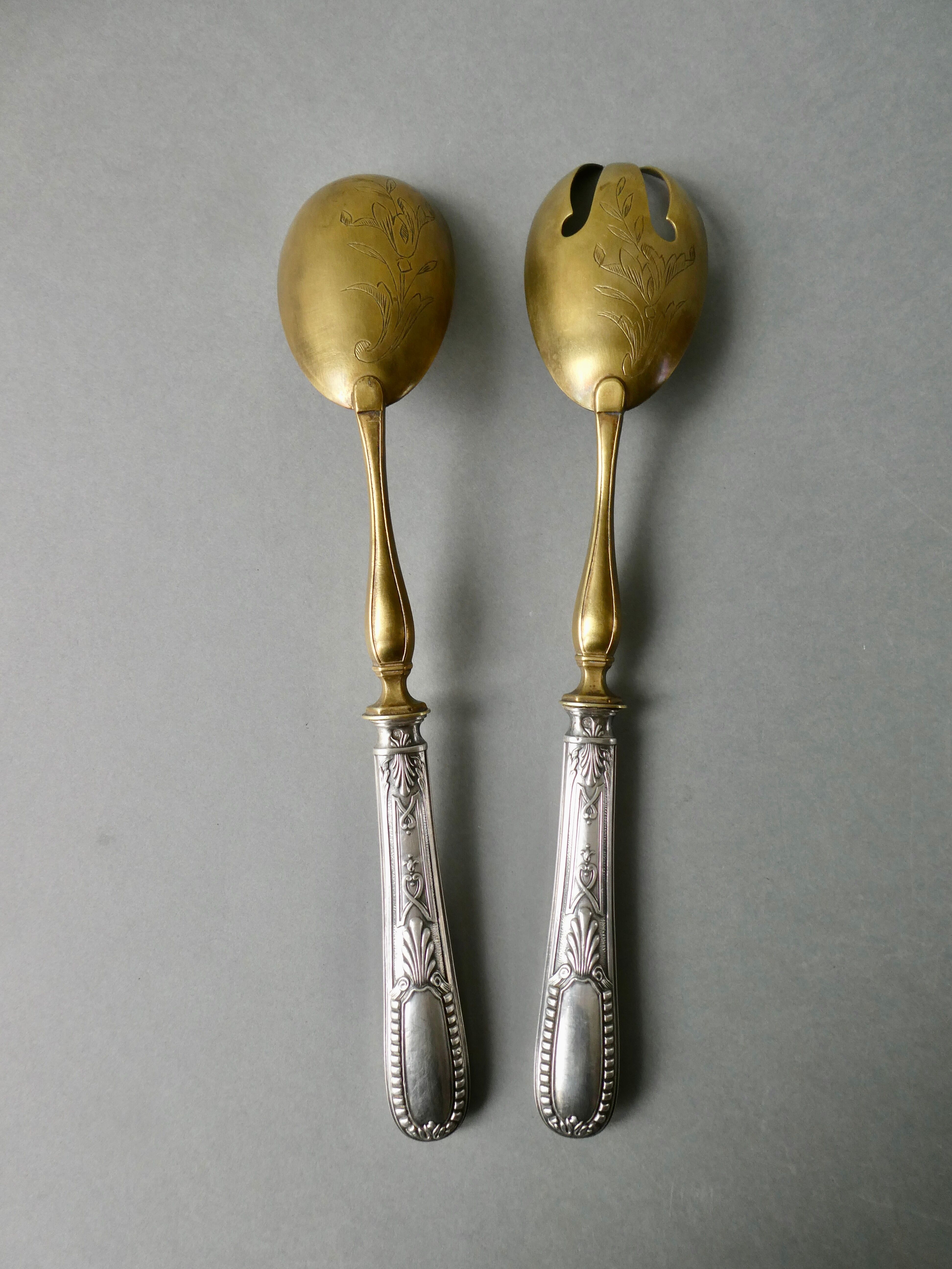 Silver salad cutlery and pie shovel