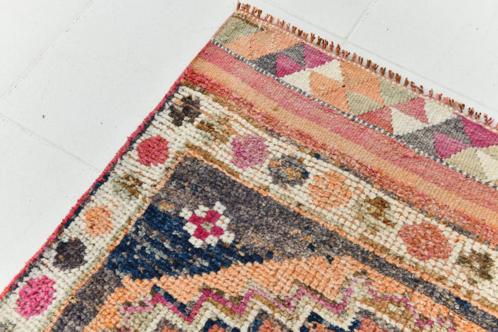 3x11 Turkish Navy Blue & Orange Vintage Runner Rug, 101x339Cm