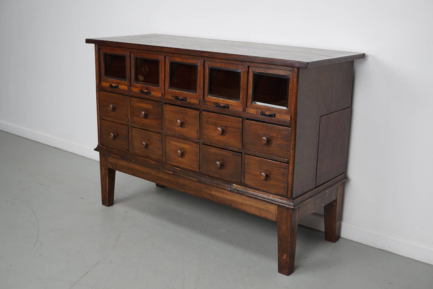 Antique German Oak Haberdashery Shop Cabinet, 1920/30s