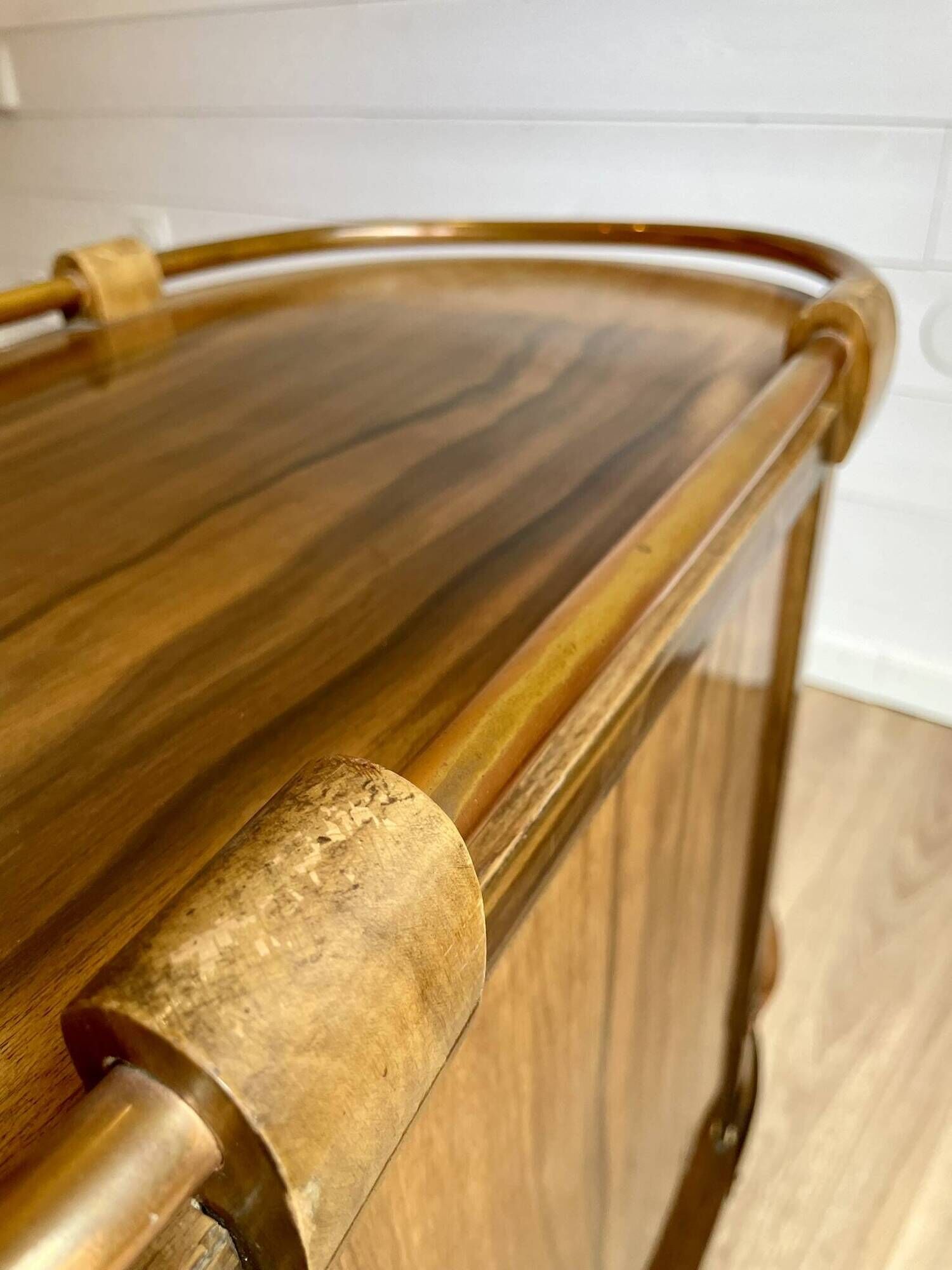 Bar cart / Vintage Art Deco service trolley – Wood and copper