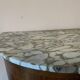 Half-moon buffet with display cabinet in Louis XVI style, marquetry with marble top.