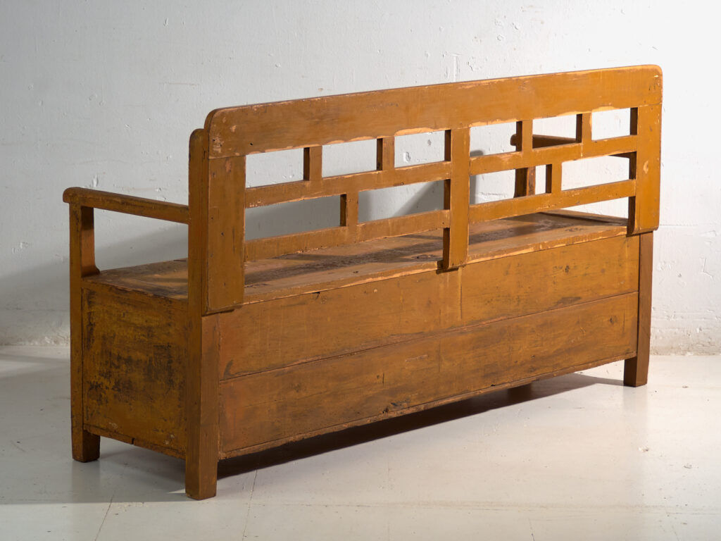 Antique painted pine bank chest – Central Europe, circa 1920