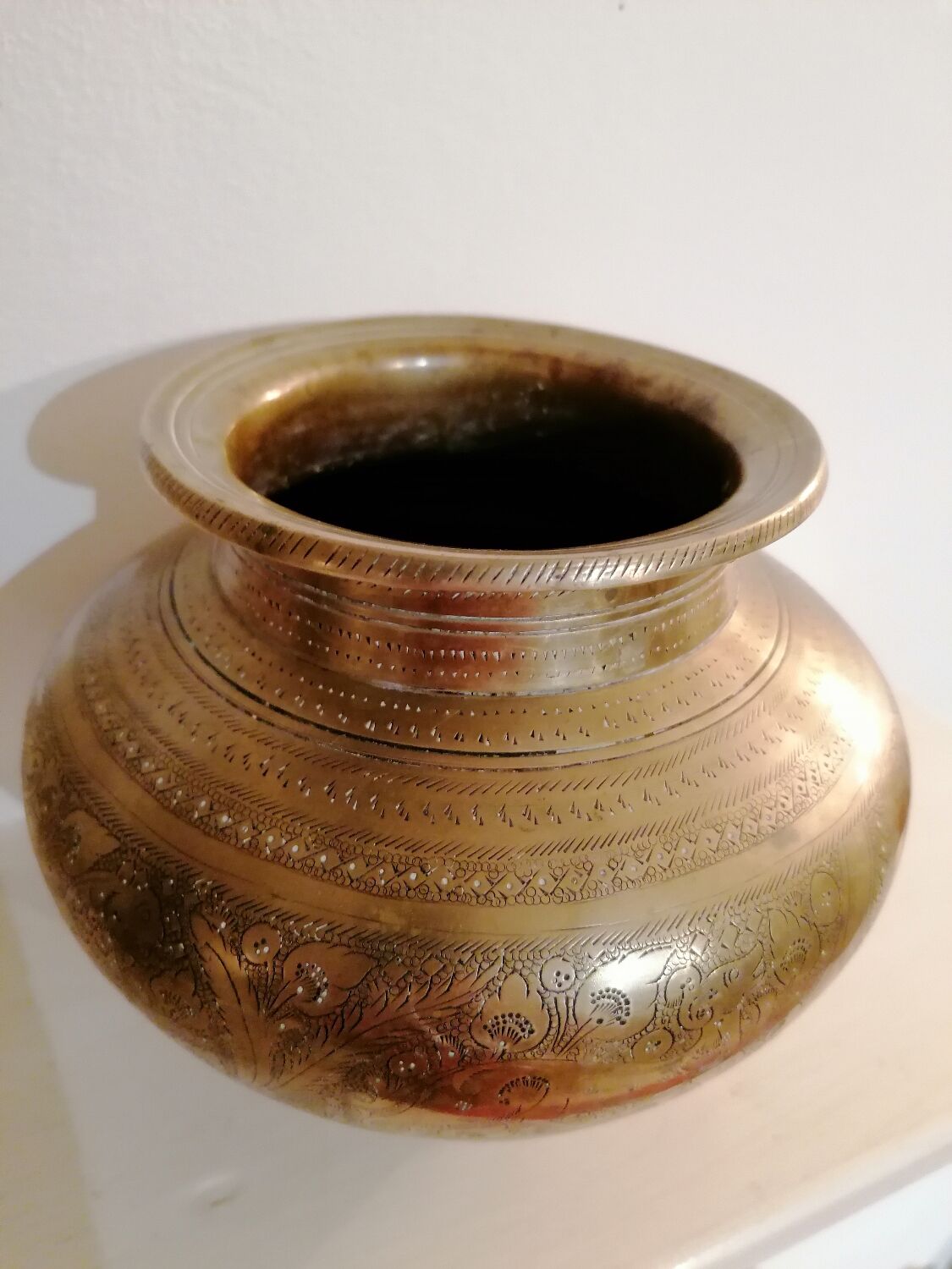 Antique Indian brass holy water pot (vase)