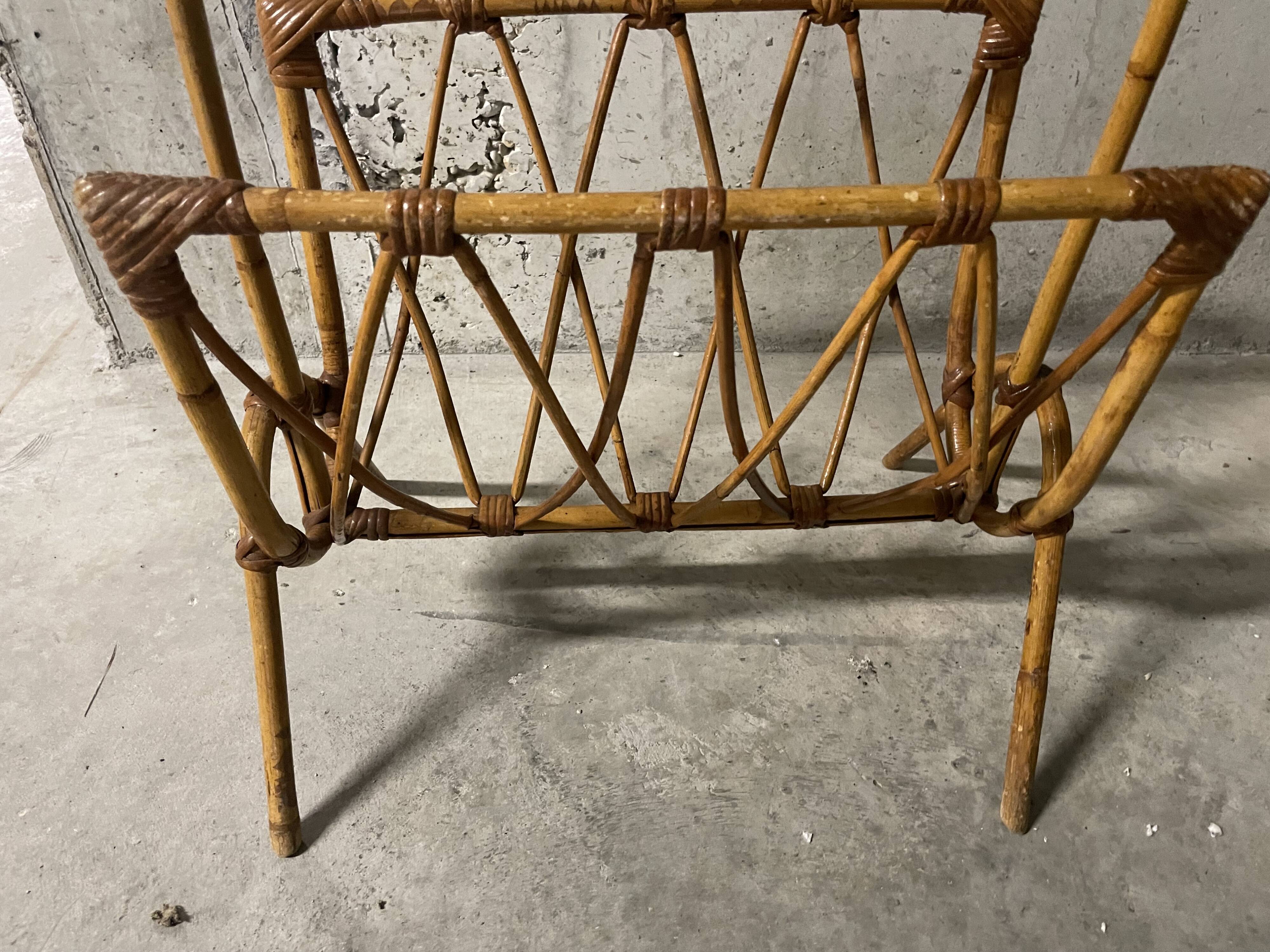 60s rattan magazine rack