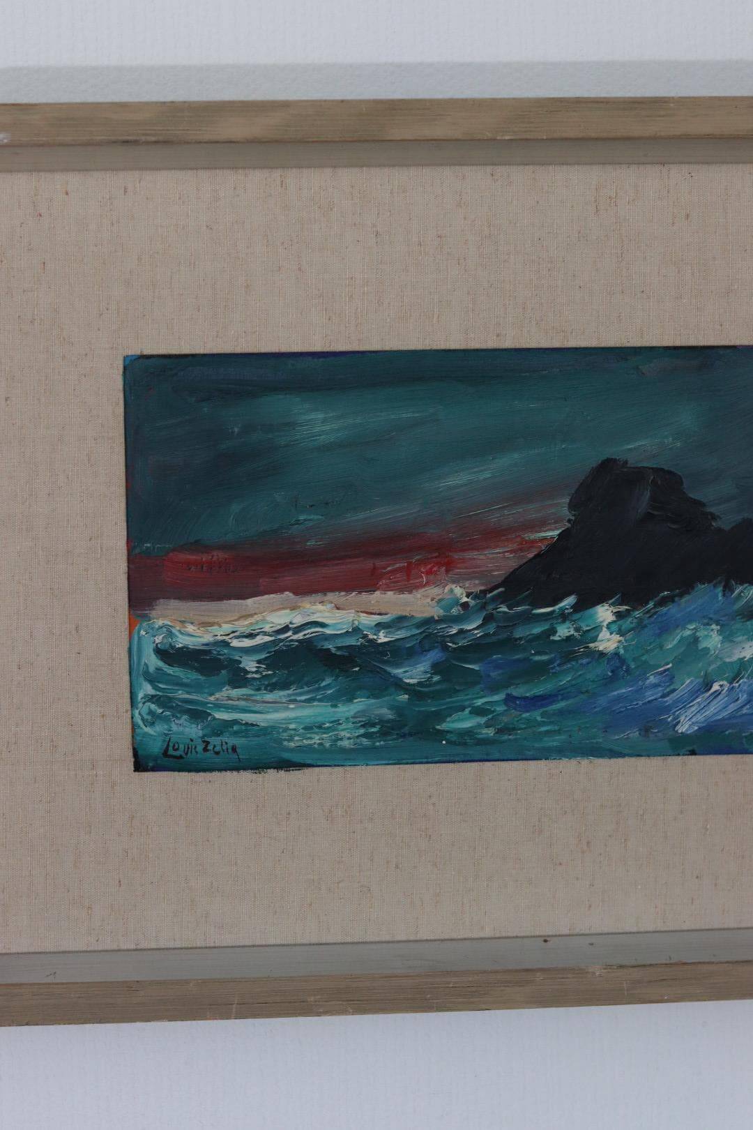 Original Mid Century Swedish Oil on Panel – “Waves” by Louis Zelig – Signed