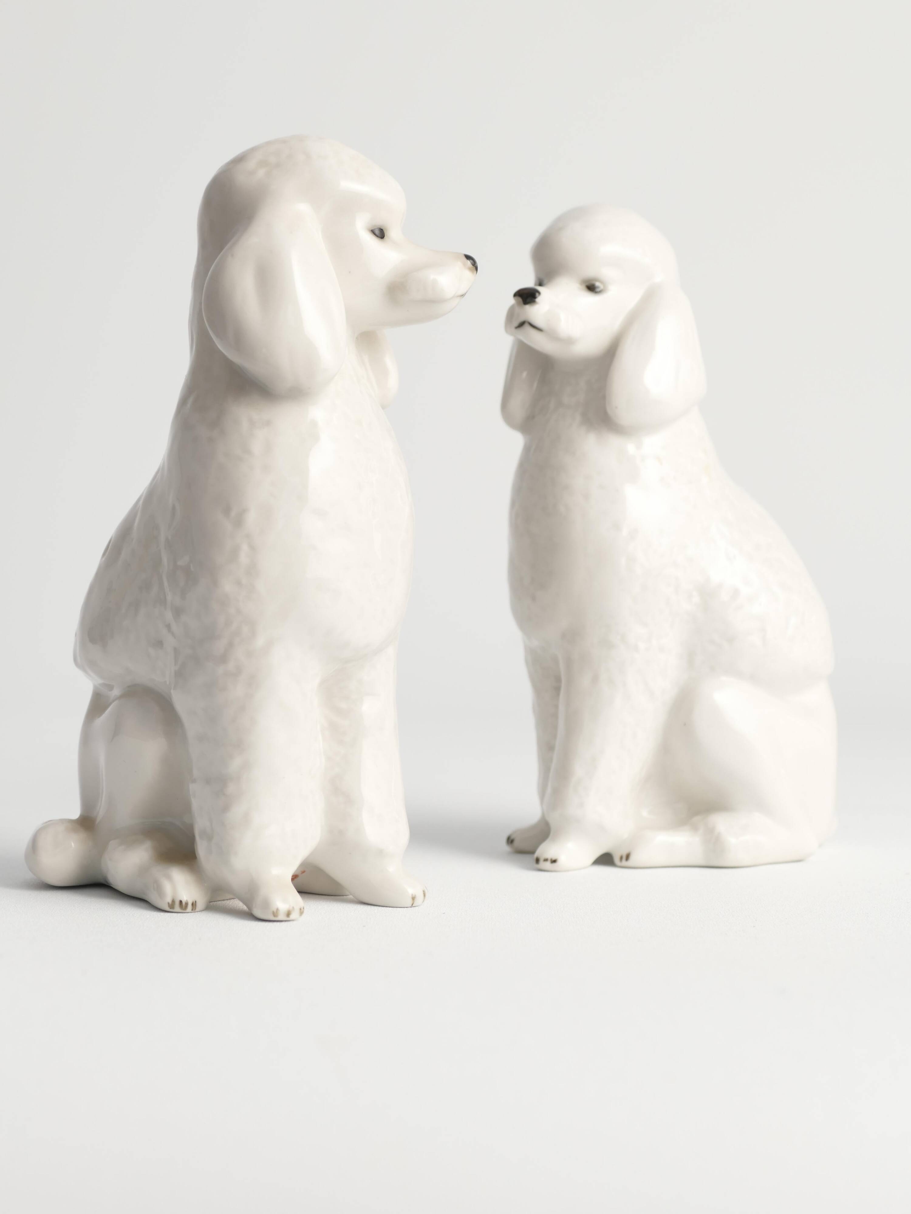White Hand-Painted Porcelain Poodle Dogs by Lomonosov, Soviet, 1960s, Set of 2