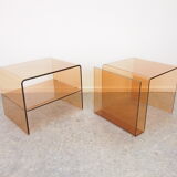 Pair of vintage smoked lucite perspex side tables