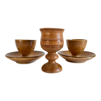 Trio of vintage ceramic and wood coquetiers