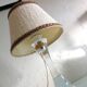 Bedside lamp with glass base and beige fabric lampshade / vintage 60s-70s