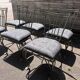 6 wrought iron chairs with fabric seats