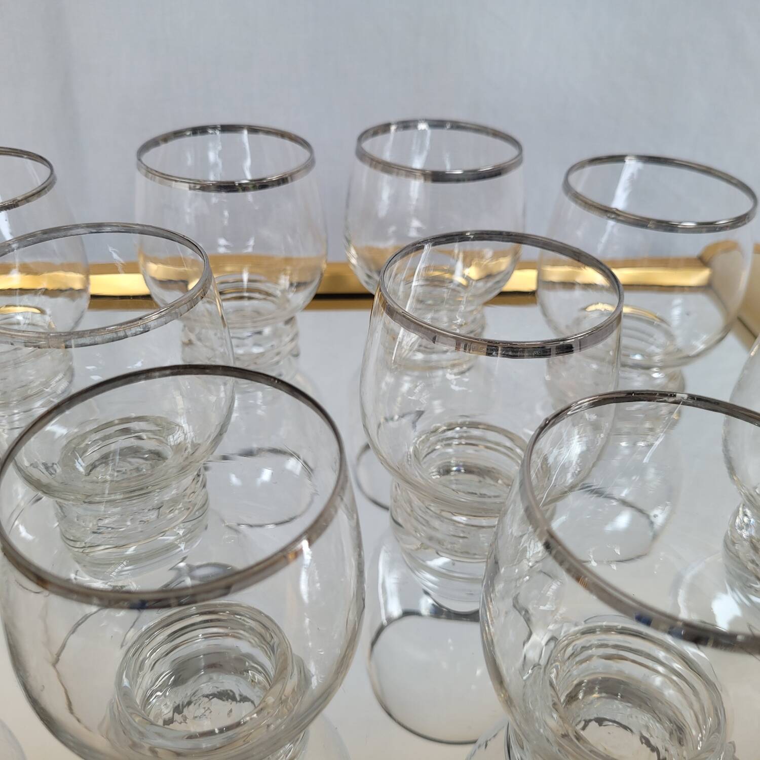 10 antique glasses with silver trim – French glassware, around 1950