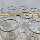 10 antique glasses with silver trim – French glassware, around 1950