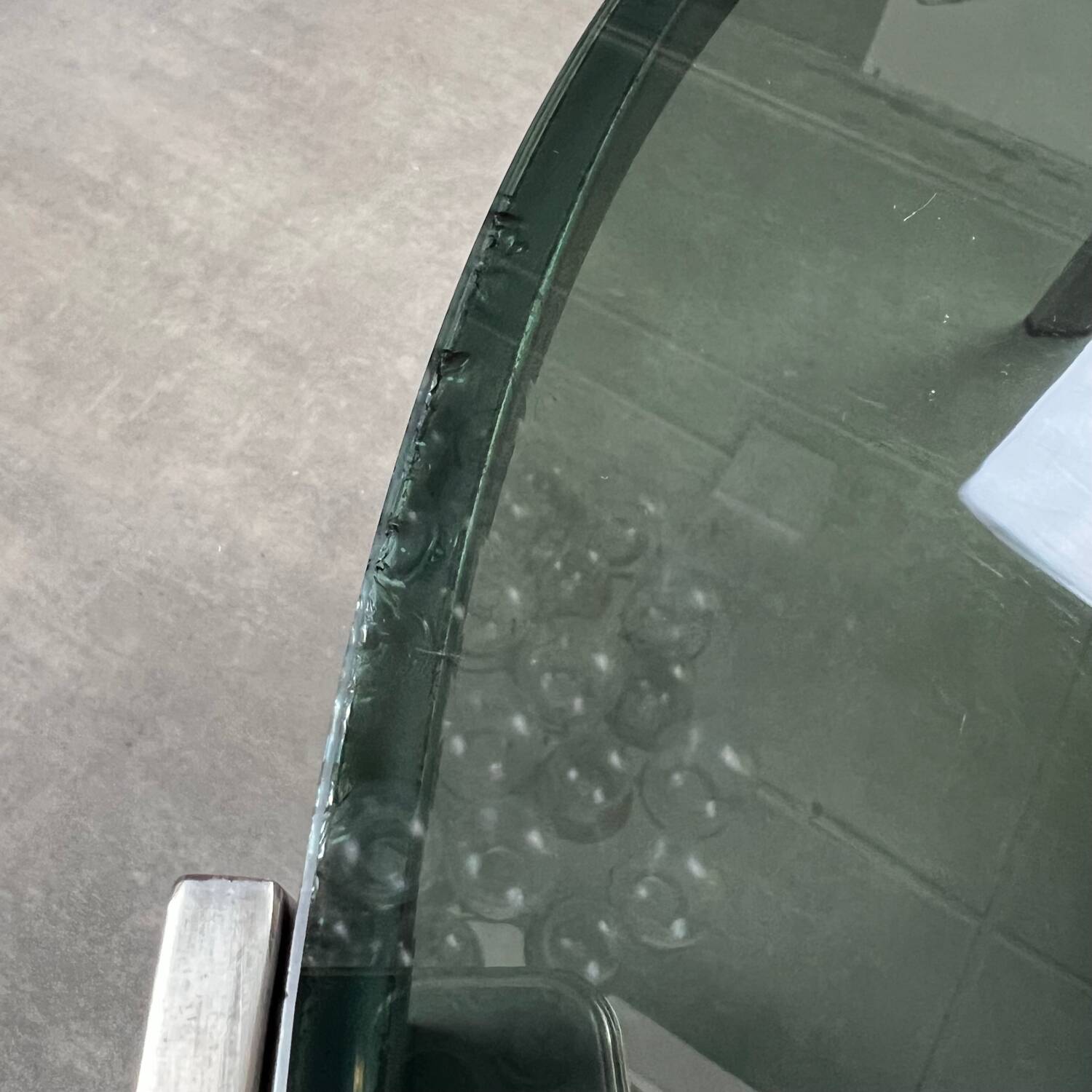 70s design round coffee table, metal and smoked glass