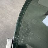 70s design round coffee table, metal and smoked glass