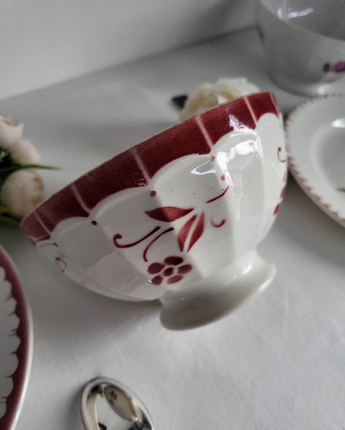 Antique faceted earthenware bowl, Digoin Badonviller