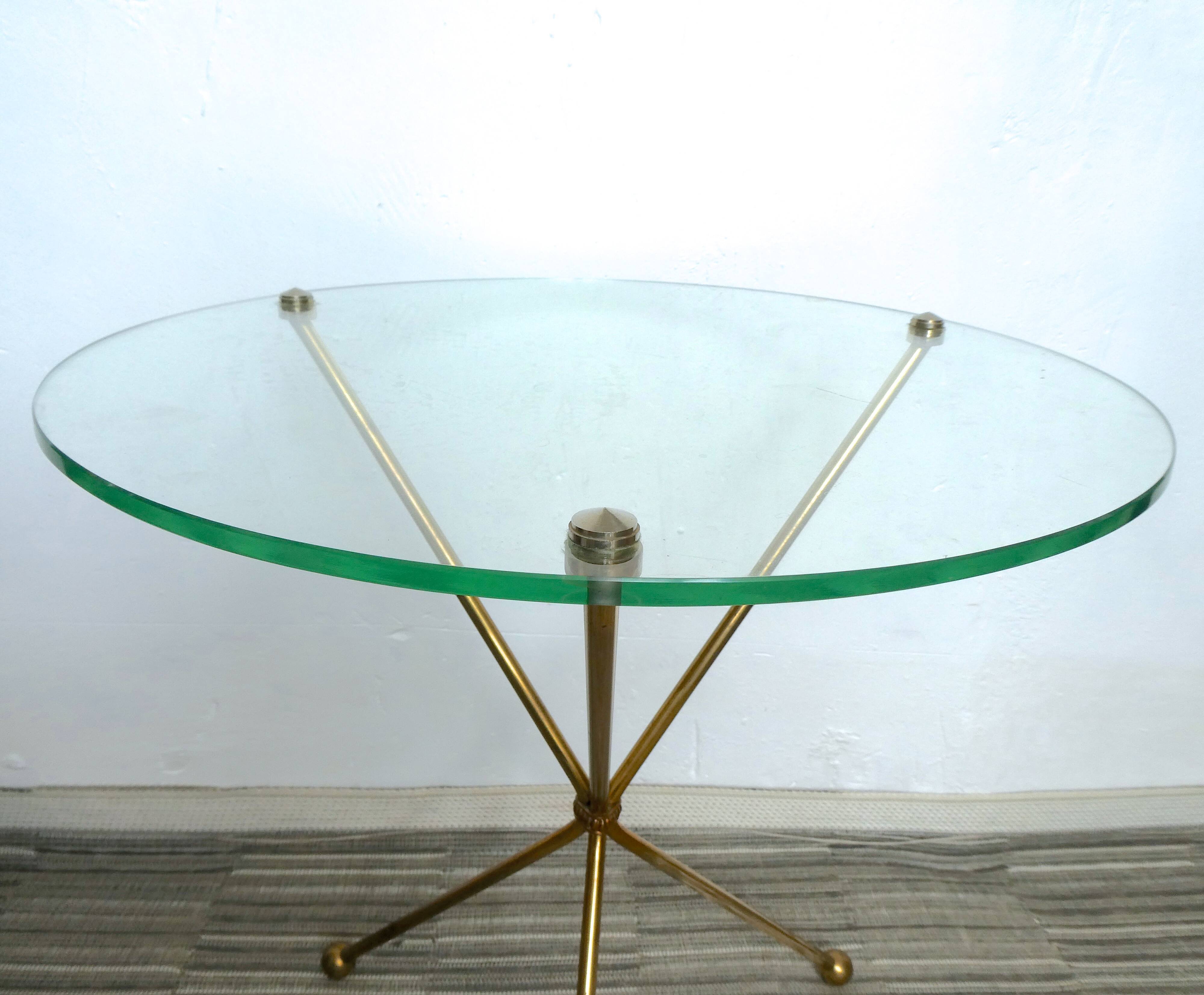 Tripod pedestal gold metal side and glass tray, years 50