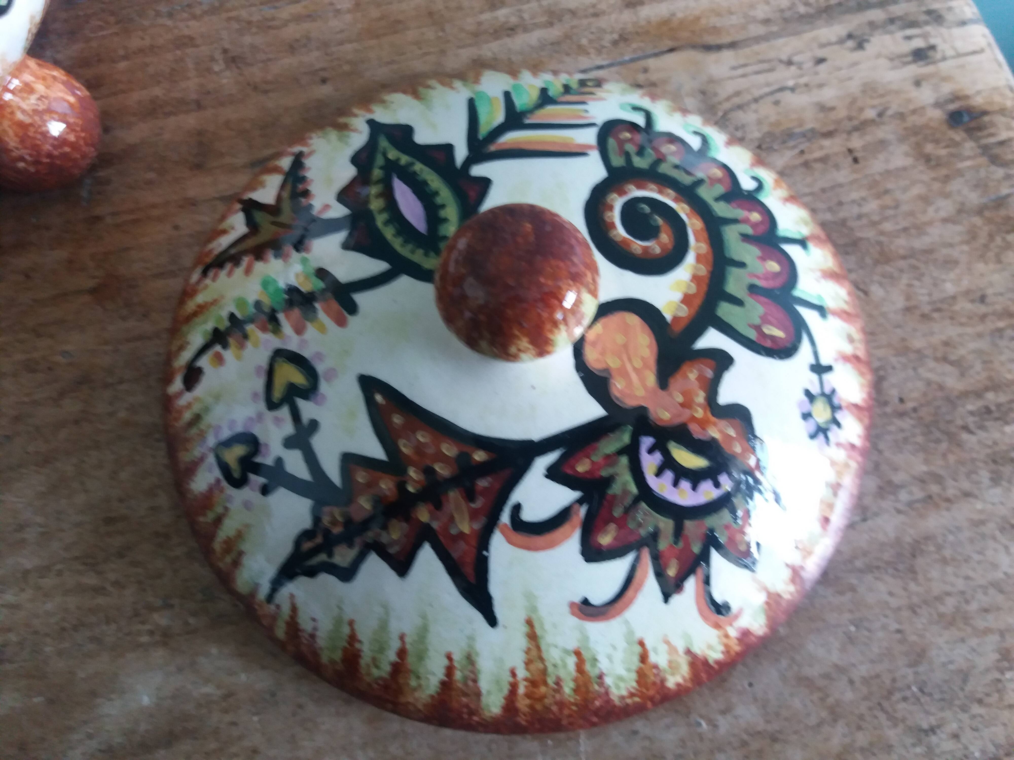 Covered pot workshop Paul Fouillen Quimper signed Maurice Fouillen