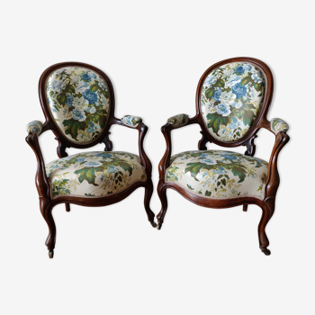 Paire fauteuils Louis-Philippe acajou massif floral