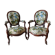 Pair armchairs Louis Philippe solid floral mahogany