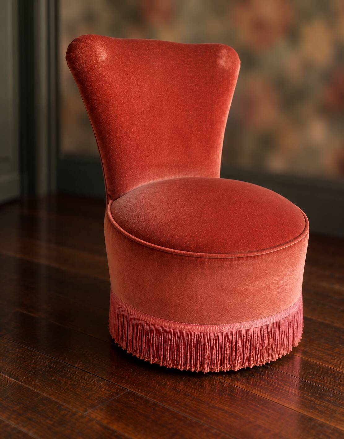 Vintage armchair in old rose velvet