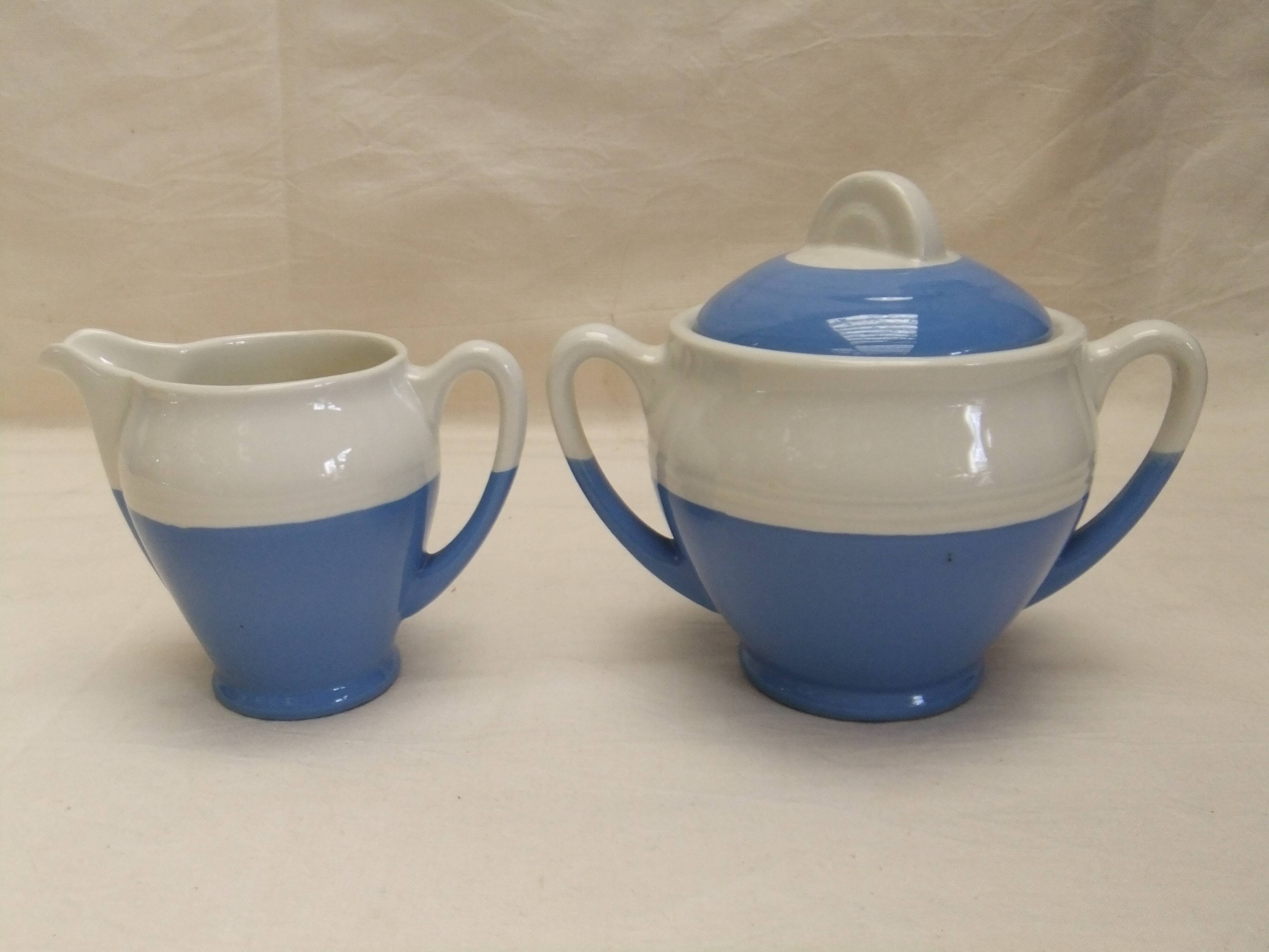 Vintage Ceranord coffee service pot coffee maker sugar bowl blue white
