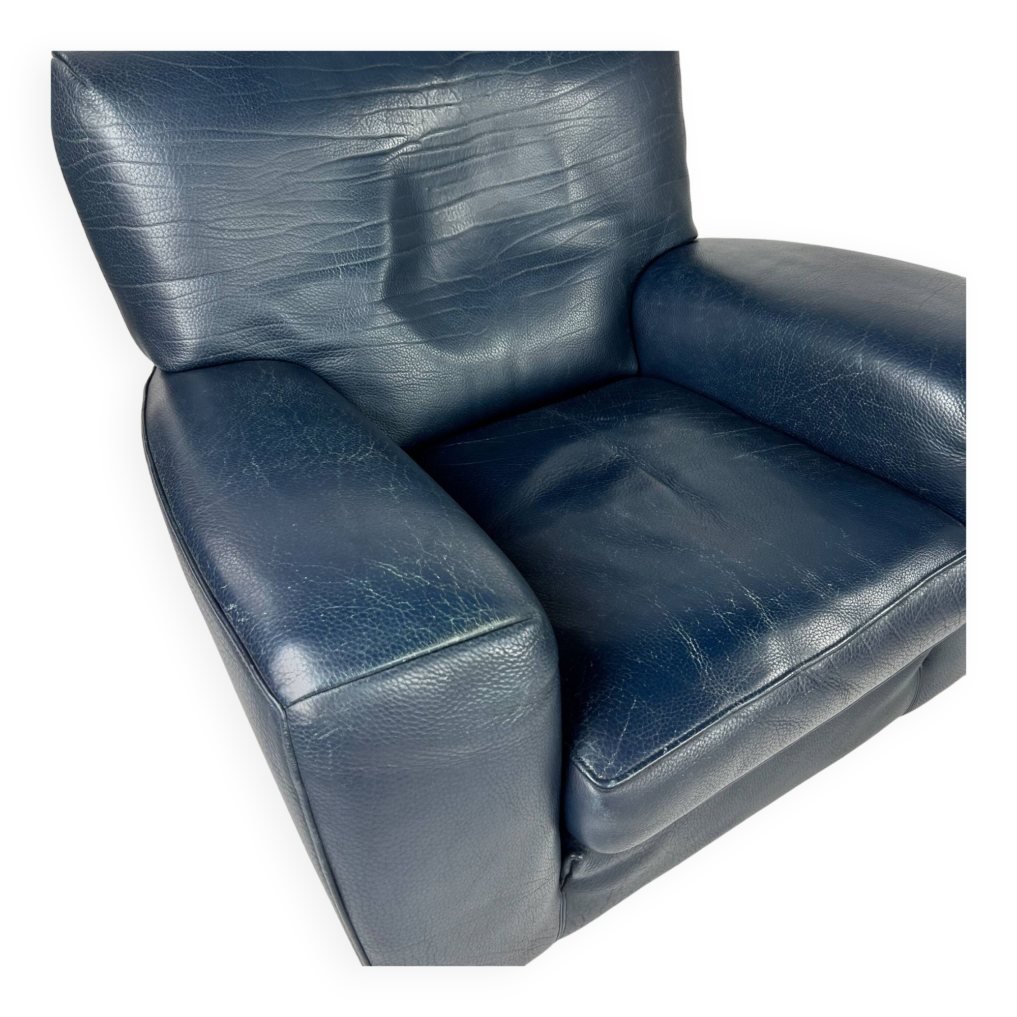 Set of 2 Italian Blue Leather Fatboy Armchairs by Molinari, 1980s