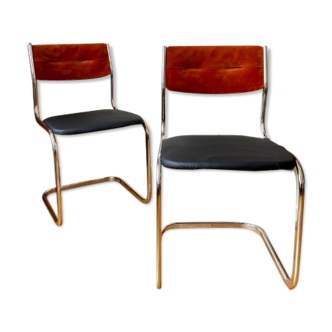 Pair of chairs in nubuck, skai and chrome aluminum