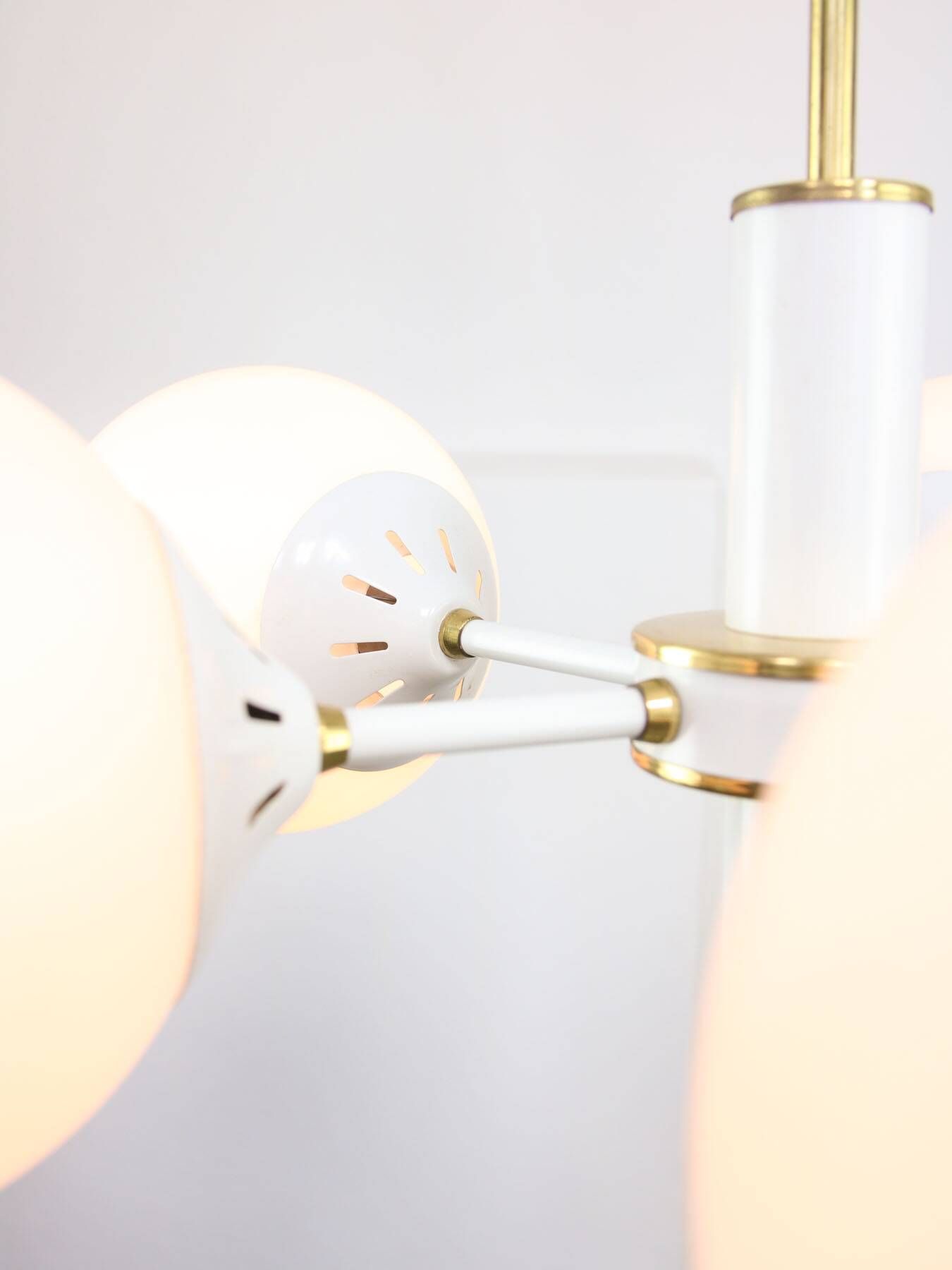 Vintage Italian Brass and Opaline Sputnik Chandelier, 1970s