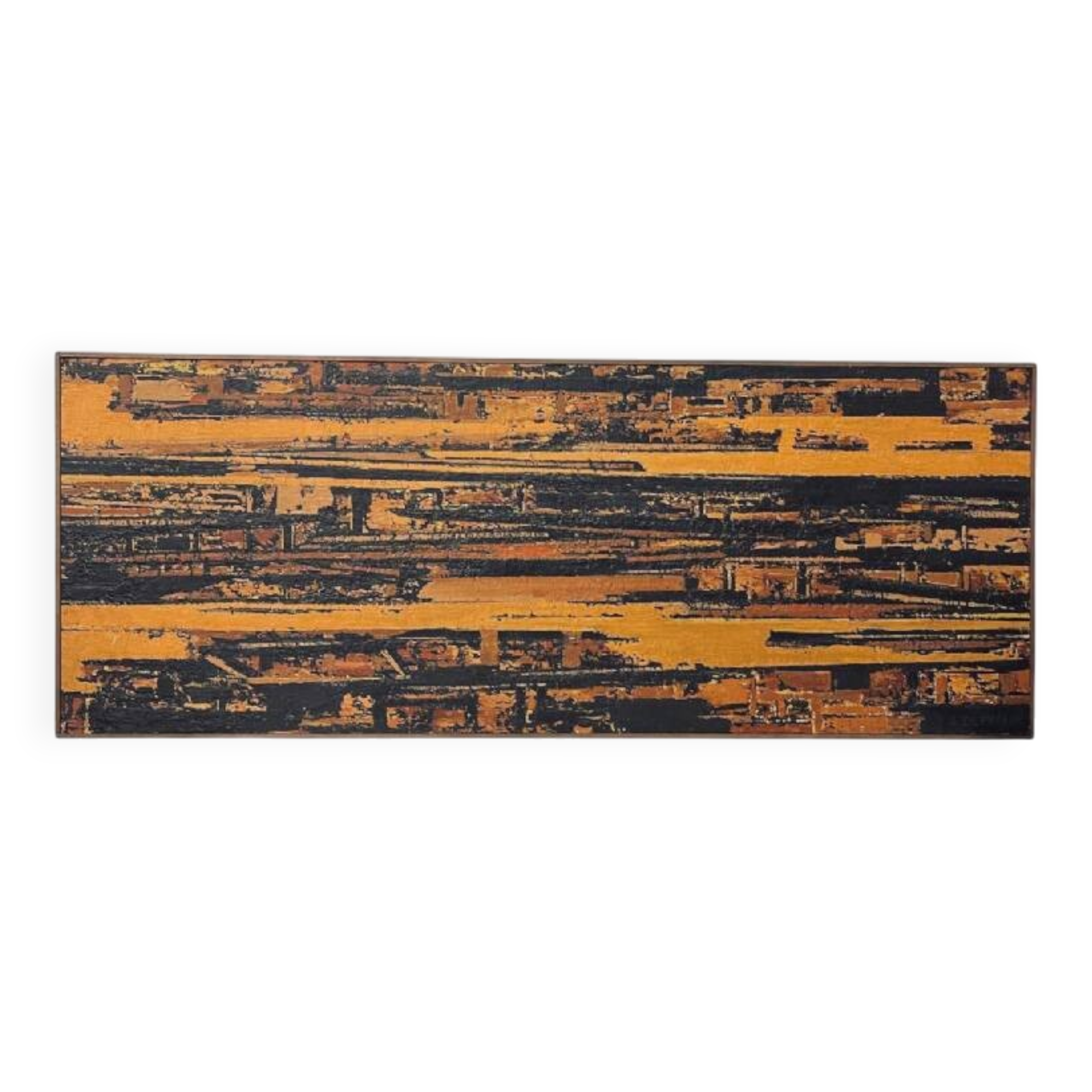 Orange and black abstract painting, oil on panel, Serge Detriaux, 1998