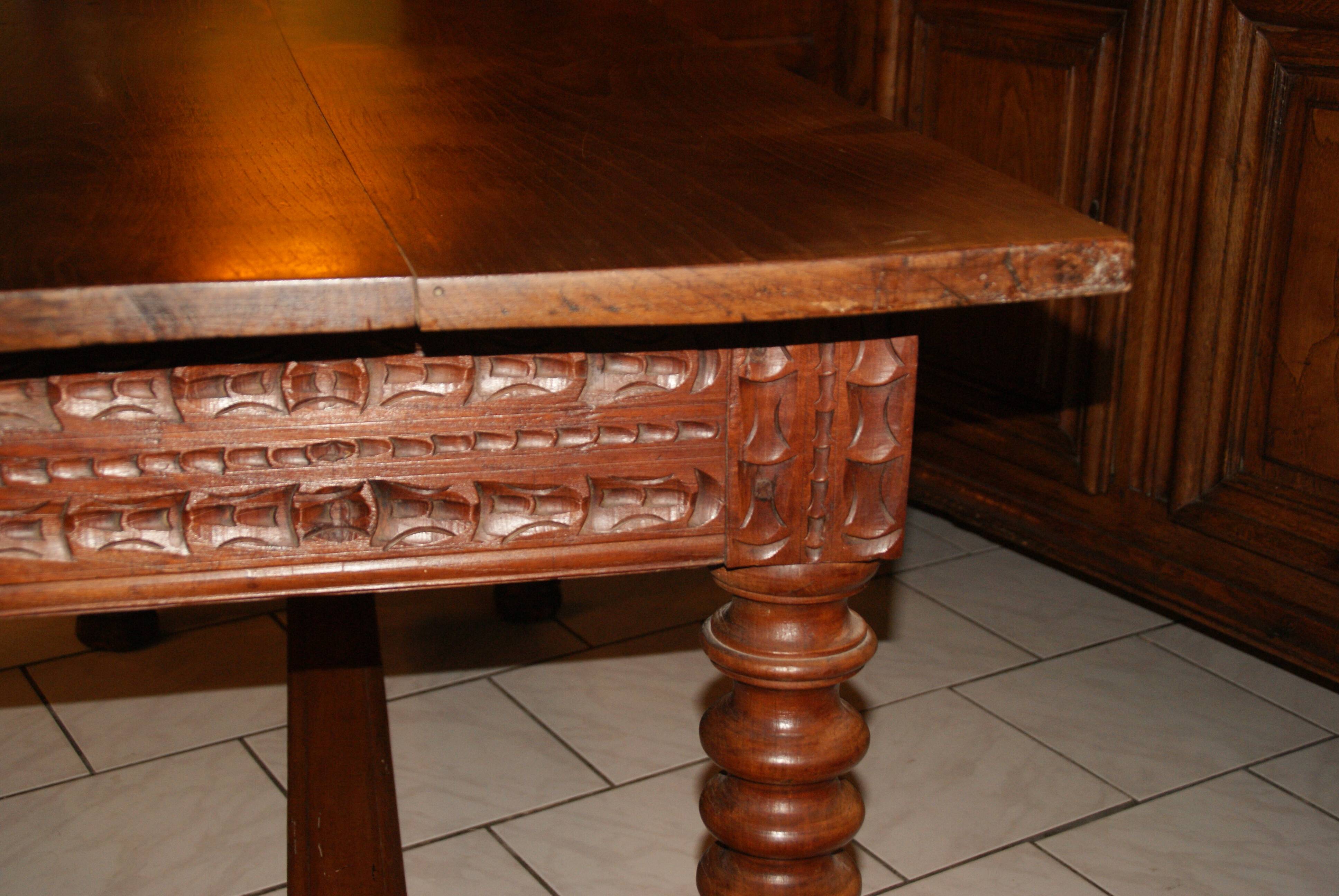 SAVOYARD CHALET TABLE, carved, with two drawers, late 18th century