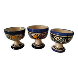 Trio of Moroccan ceramic egg cups from Fez, stamped