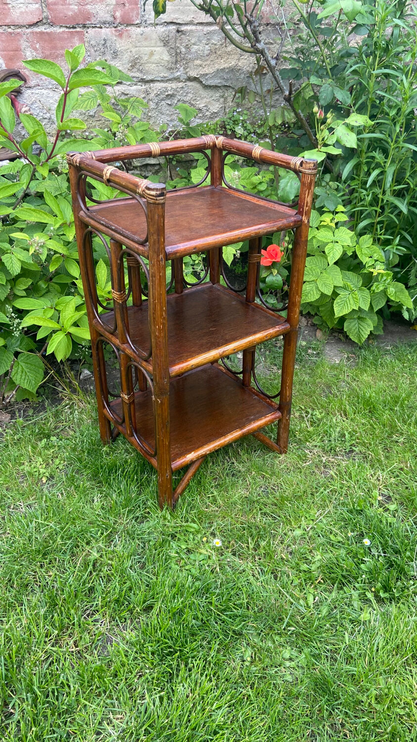 Bedside table, end table, vintage rattan shelf