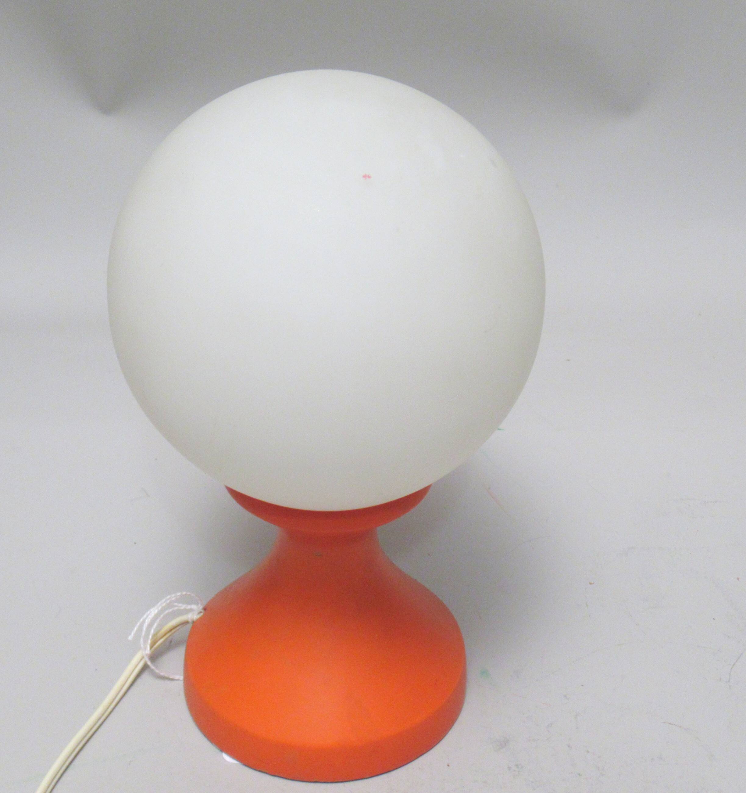 Small 1970s orange tulip-shaped ball lamp on a stand