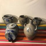 Lot 5 old blue sandstone 3 pots - carafe - vintage decoration tonneau