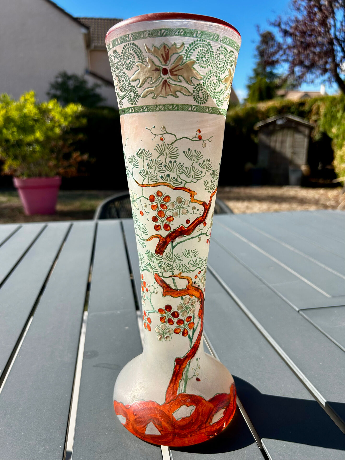 Cornet vase Art Nouveau "Spring" - Legras (St Denis)